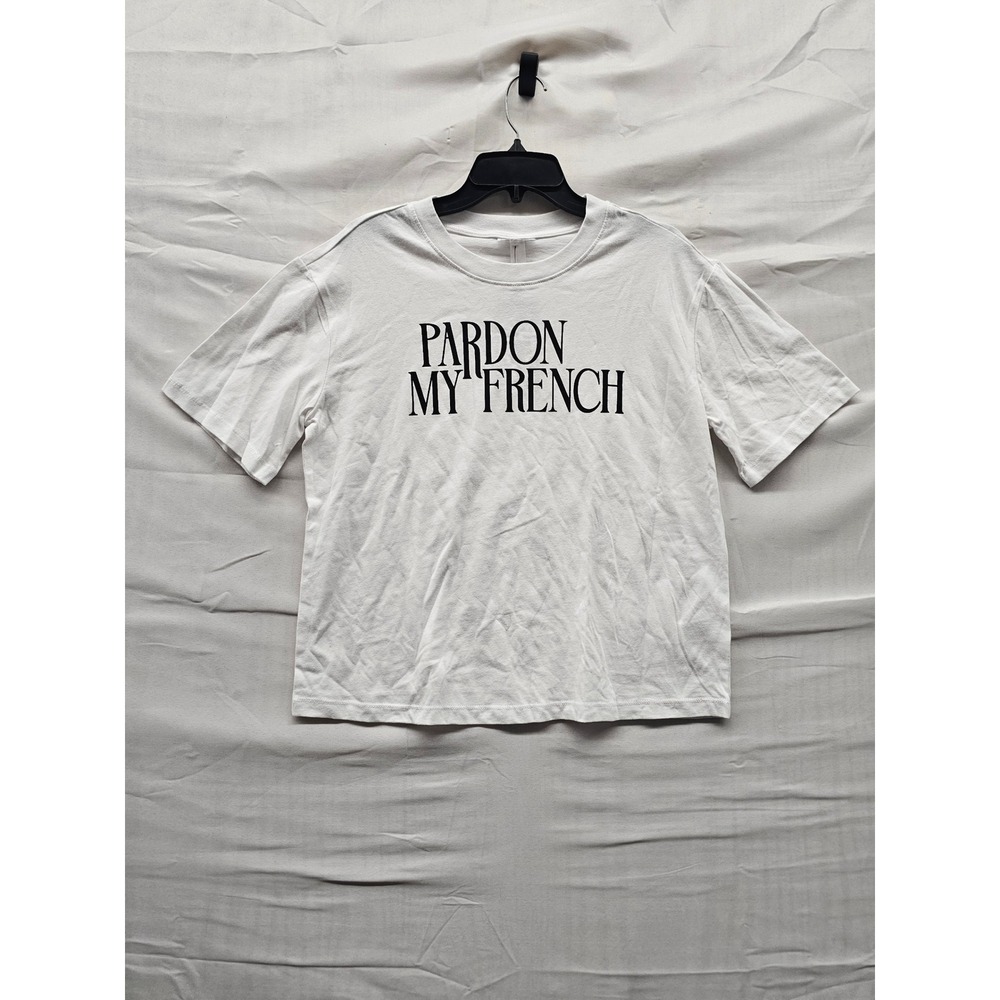 Future Collective Womens Pardon My French Graphic T-Shirt White Cotton Size XS